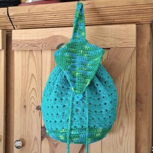 Hand Crafted Crochet Cotton Back Pack Bag Purse Tote